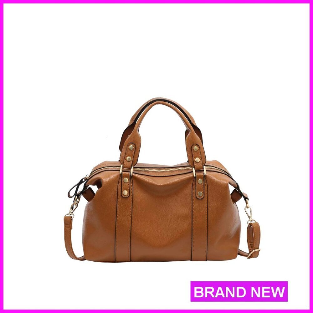 Large Vegan Leather Tote Bag with Adjustable Strap and Multiple Compartments